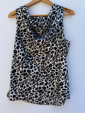 Ann Taylor Black White & Grey Leopard Print Sleeveless Top 12 Petite NWOT